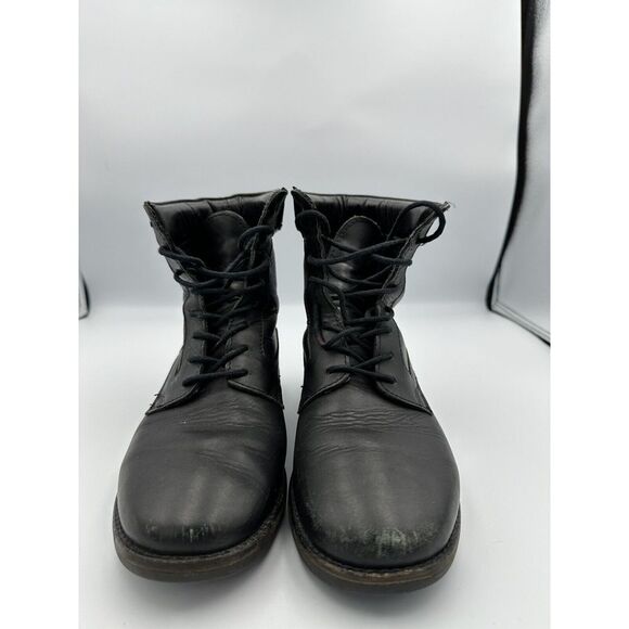 L.L. Bean‎ Women's 7 Black Leather Lace Up Combat Boots 0BNS404  7M - Picture 1 of 11